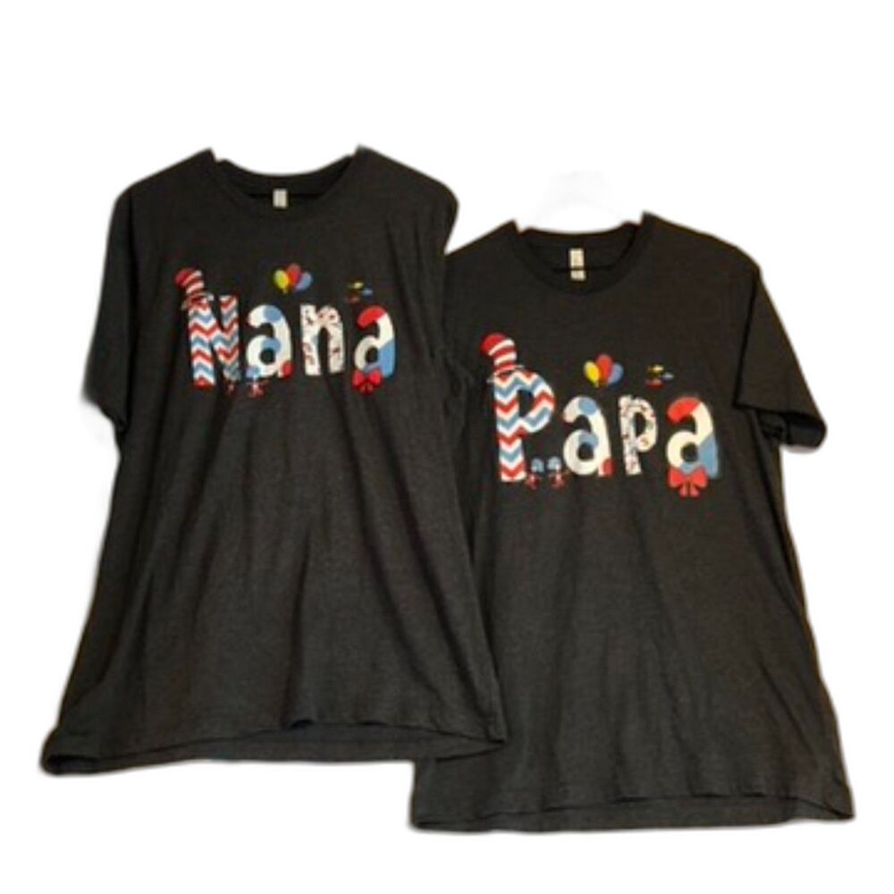 Dr Seuss Gray Couple Tshirts Grandparents Nana Papa L/XL Cute